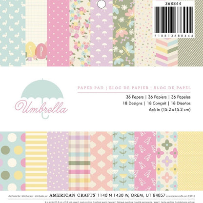 Umbrella Paper Pad 6" x 6" / Block De Papel Tonos Pastel Descontinuado American Crafts