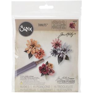 Tim Holtz Thinlits Die Tiny Tattered Florals  / 15 Suajes de Flores y Herramienta para Filigrana Dados de Corte / Suajes / Troqueles Sizzix