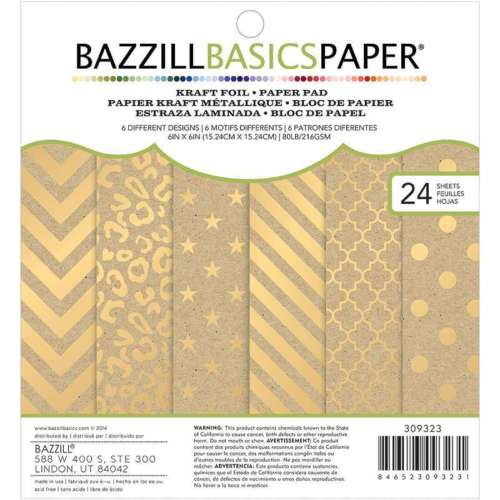 Kraft Gold Foil Cardstock Pad 6"x6" / Cartulina Kraft Con Dorado Descontinuado Bazzill
