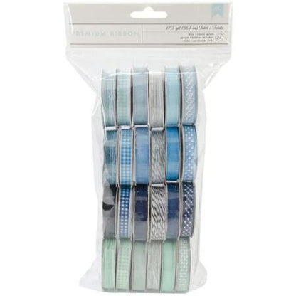 Premium Ribbon Value Pack Boy Grosgrain /  24 Carretes de Hilo y Listones Surtidos en Gama de Azules Descontinuado American Crafts