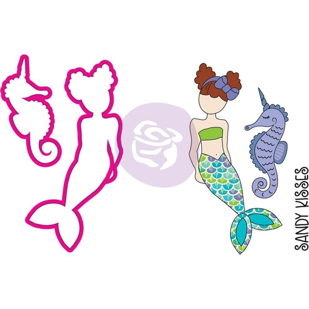 Stamp &amp; Die Set Mermaid Kisses Merbaby / Suaje y Sello de Sirena y Caballo de Mar Sellos Prima Marketing