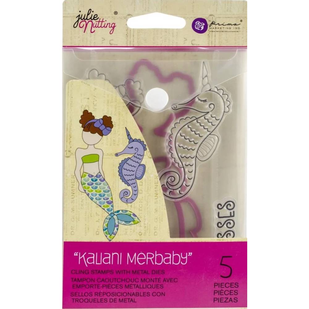 Stamp &amp; Die Set Mermaid Kisses Merbaby / Suaje y Sello de Sirena y Caballo de Mar Sellos Prima Marketing