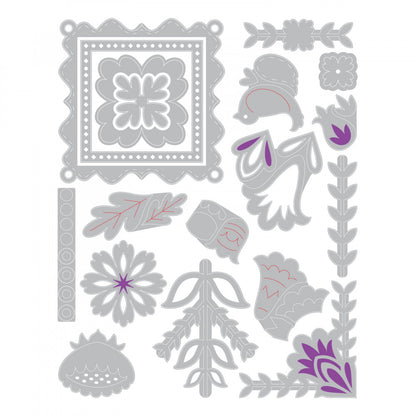 Thinlits Folk Art Elements Die / Suajes Flores Populares Descontinuado Sizzix