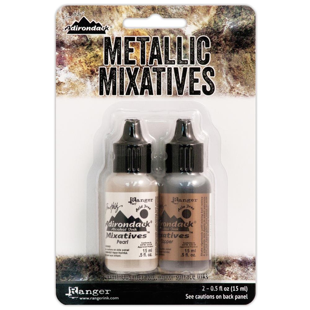 Tim Holtz Alcohol Ink Metallic Mixatives Pearl &amp; Copper / Tintas de Alcóhol para Acabados Metálicos Tintas Ranger