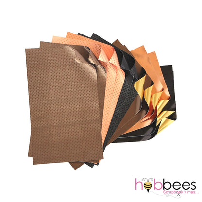Earth Foiled Papers 6"x12" / 12 Hojas de Papel Tipo Alumino Doble Cara Tierras Descontinuado Rinea