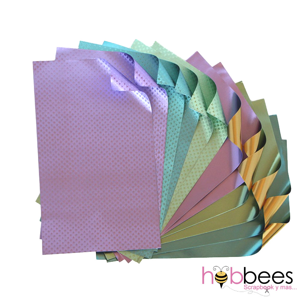 Pastels Foiled Papers 4"x6" / 12 Hojas de Papel Tipo Alumino Doble Cara Pasteles Descontinuado Rinea